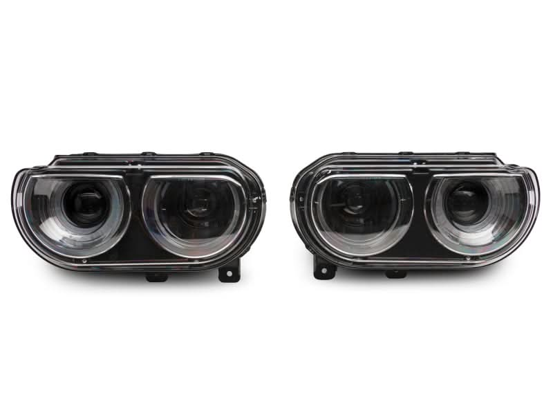 Raxiom 08-14 Dodge Challenger Halo Projctr Headlights w/Sequential Turn Signals-Blk Hsng(Clear Lens).