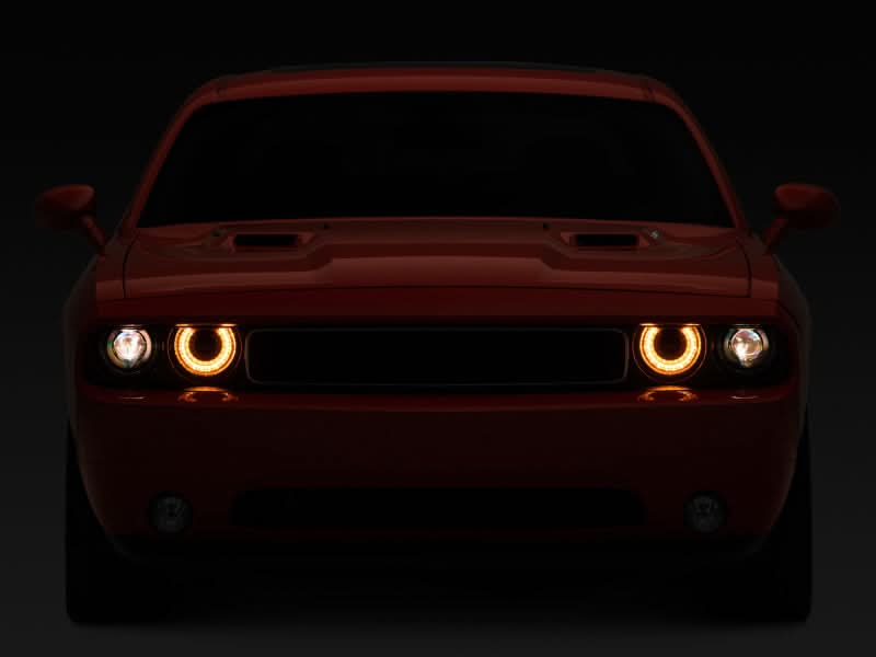 Raxiom 08-14 Dodge Challenger Halo Projctr Headlights w/Sequential Turn Signals-Blk Hsng(Clear Lens).