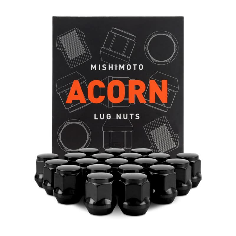 Mishimoto Steel Acorn Lug Nuts M12 x 1.5 - 20pc Set - Black - Spikes Speed Shop Inc